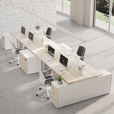 comprare Tavolo per otto persone con schermo separatore e armadietti in MFC stile legno Tavolo laterale Opzione supporto personalizzazione online manufacture