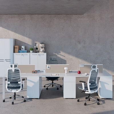 comprare Modern Four-Person Office Desk With Locked File Cabinet Supporto per la personalizzazione online manufacture