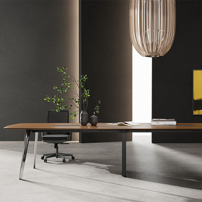 comprare Supporto personalizzazione Moderno Disegno Legno scuro Tavolo da conferenza con gambe in acciaio laminato a freddo Mobili da ufficio per sale riunioni e negoziati online manufacture