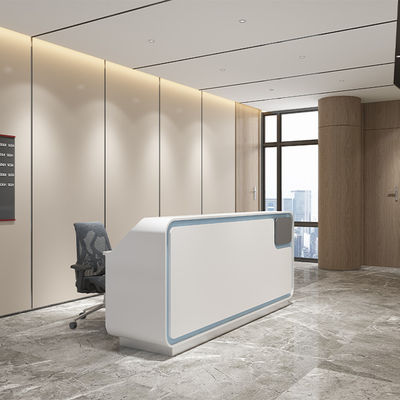 comprare Supporto personalizzazione Moderno minimalista pannello frontale bianco Reception Desk Con cornice blu per ufficio Hotel Company Ospedale ingresso per accogliere i clienti online manufacture