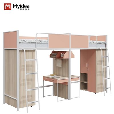 comprare Letto a castello combinazione acciaio e legno con scrivania/spazio contenitore integrato e montaggio richiesto per dormitorio universitario online manufacture