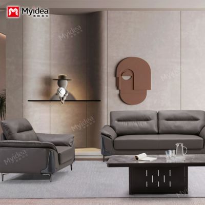 comprare Set divano e tavolino da ufficio, area reception aziendale moderna, divano a tre posti in pelle di lusso leggero online manufacture