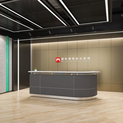 comprare Piano di lavoro in pietra artificiale, Processo di verniciatura della reception, Banco reception curvo, Azienda di banchi verniciati a forno online manufacture