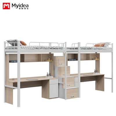 comprare Dormitorio scolastico con letti, scrivanie, spazio di stoccaggio, scale, letto a due persone in telaio in ferro, combinazione di legno in acciaio online manufacture