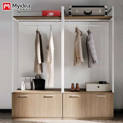 Suitable for hotels Design Bedroom Wardrobe With Hanging Rod Ample Storage Space Panel Wood Furniture For Home Or Living Room Support customization