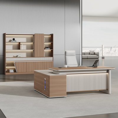 comprare Scrivania esecutiva con rivestimento in PVC curvo di qualità superiore ️ Luce ambientale attivata dalla voce, scrivania in lacca dipinta per capo/manager online manufacture