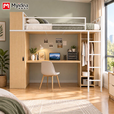 Acquistare Letto a castello Loft Metallo-Legno con Scrivania e Ampio Spazio di Archiviazione, Struttura Robusta in Acciaio-Legno, Ideale per Appartamenti, Dormitori e Ostelli online manufacture