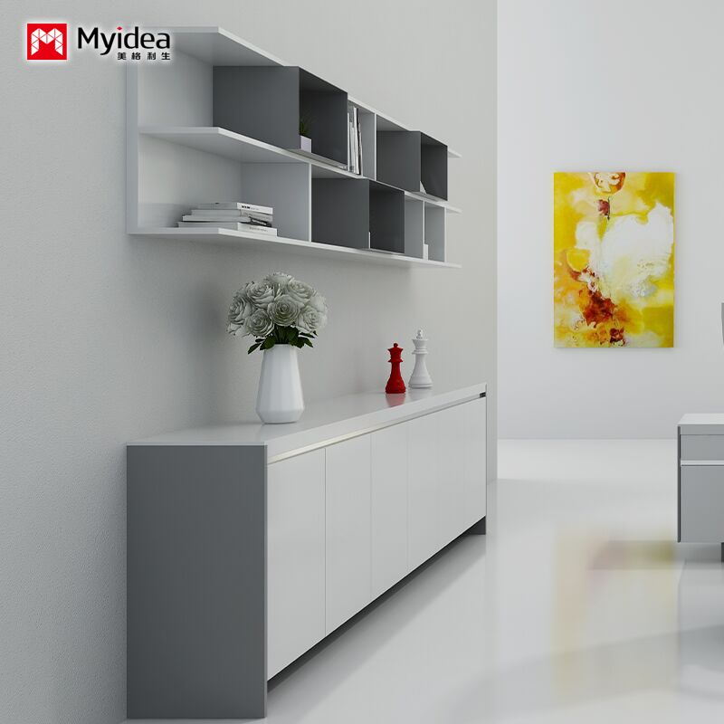 Office filing cabinet, hanging cabinet, white glossy painted office desk cabinet