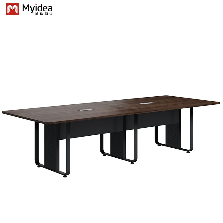 Modern Design Dark Wood Grain Conference Table With Cold-Rolled Steel Legs Office Furniture for Meeting & Negotiation Rooms Factory wholesale