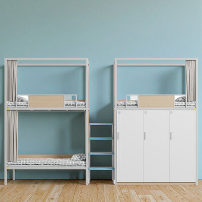 Letto a castello per tre persone con armadio, luce notturna di sicurezza, scaletta, sponda alta, tenda per letto, letto per dormitorio scolastico